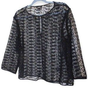 Karl Lagerfeld Blouse Shirt  Lace Crocheted  Black Medium